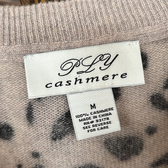 PLY 100% Cashmere Leopard Print Long Sleeve Sweater Crewneck Pullover Curved Hem - Picture 2 of 12
